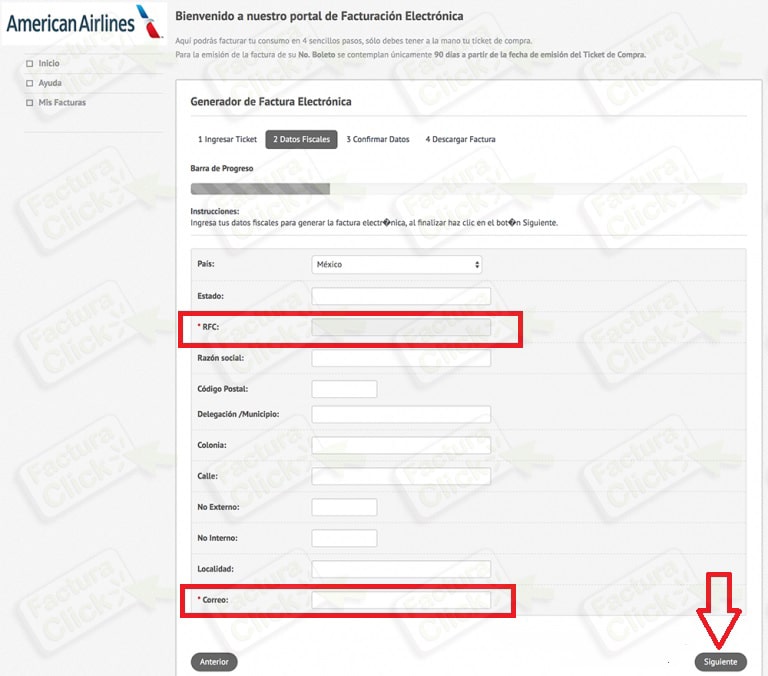 AMERICAN AIRLINES FACTURACION